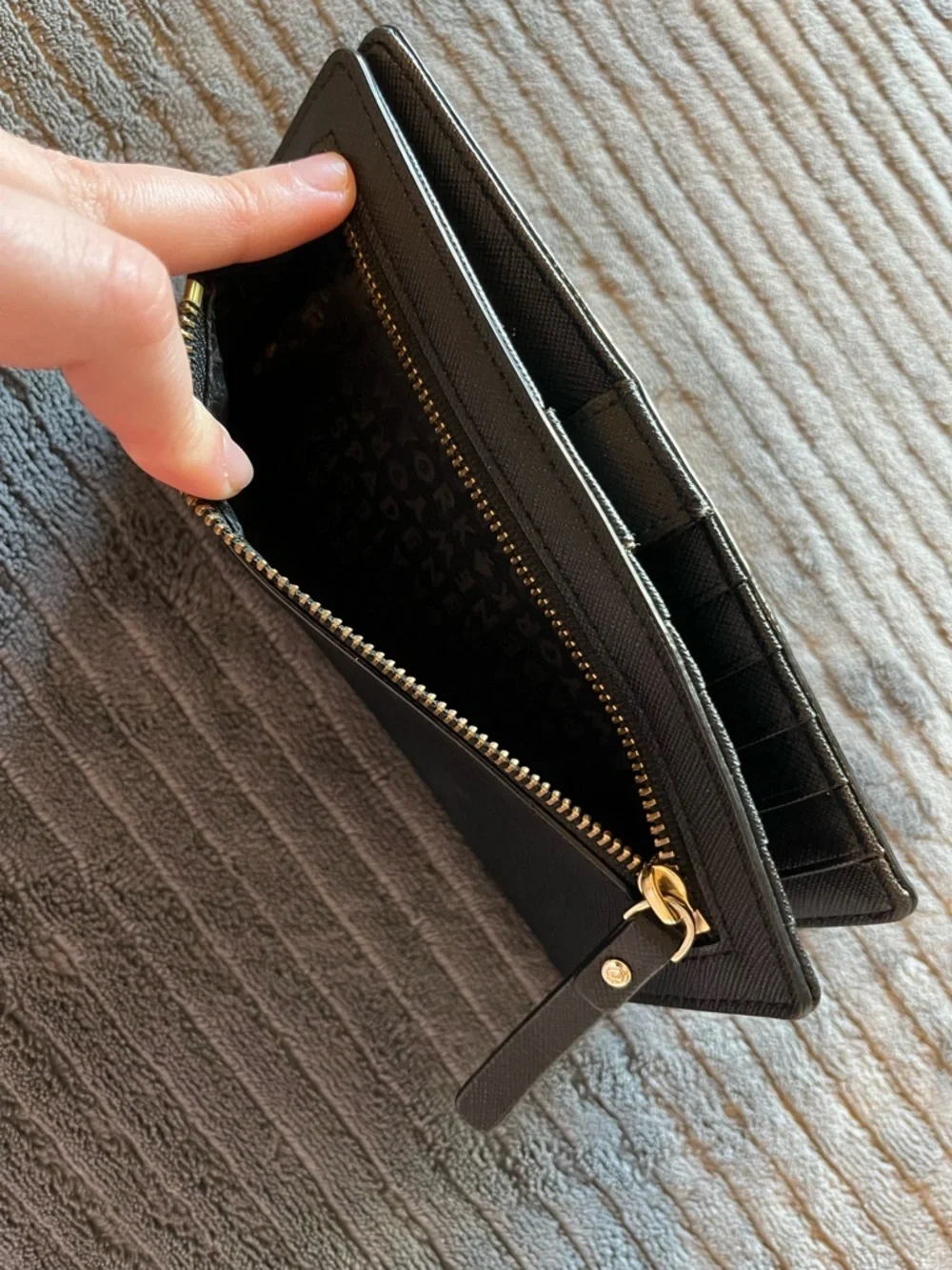 kate spade Black Saffiano Long Wallet with Gold Logo Plate